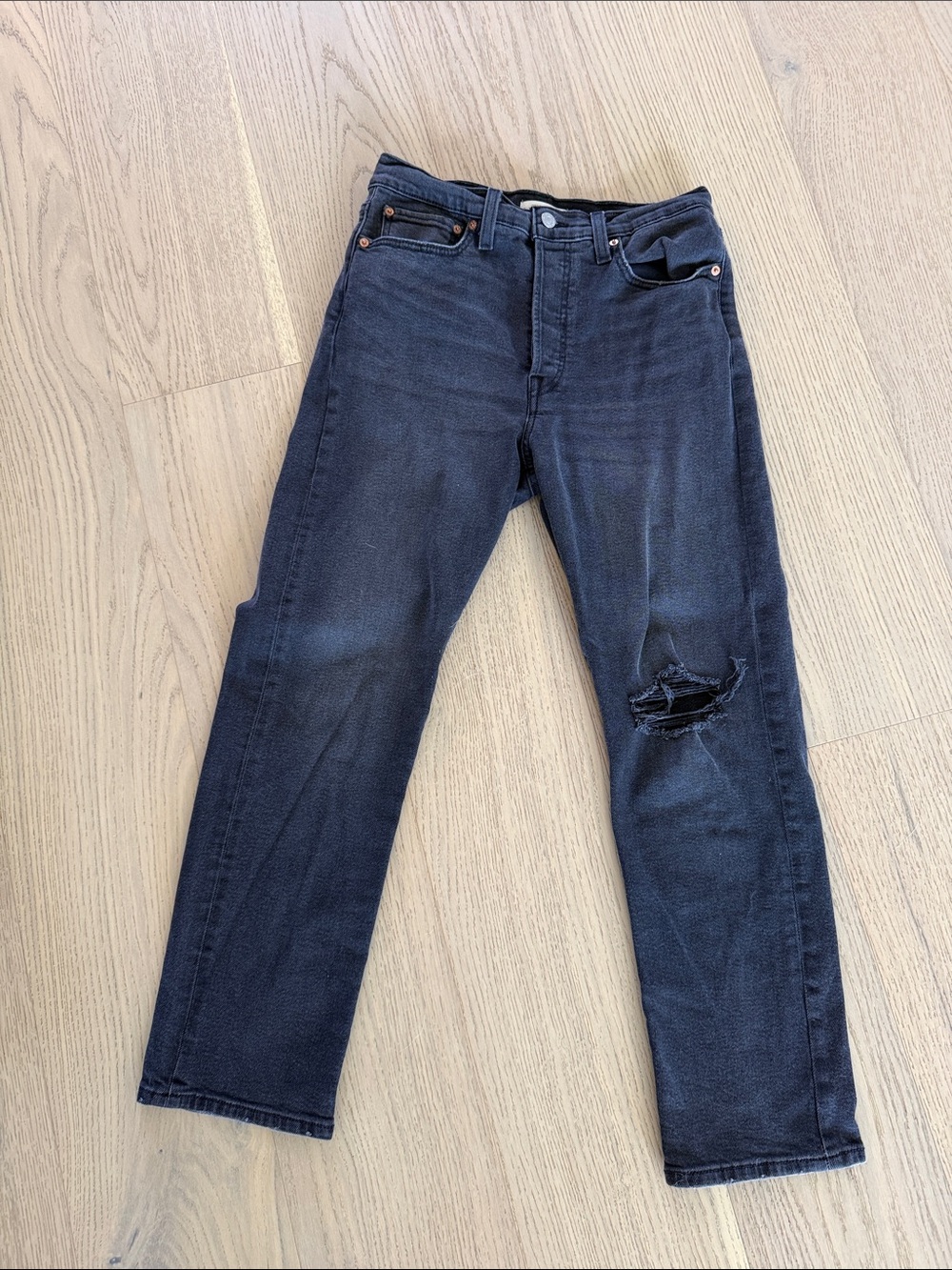 Levi's Wedgie Straight Leg Washed Black Distressed Jeans